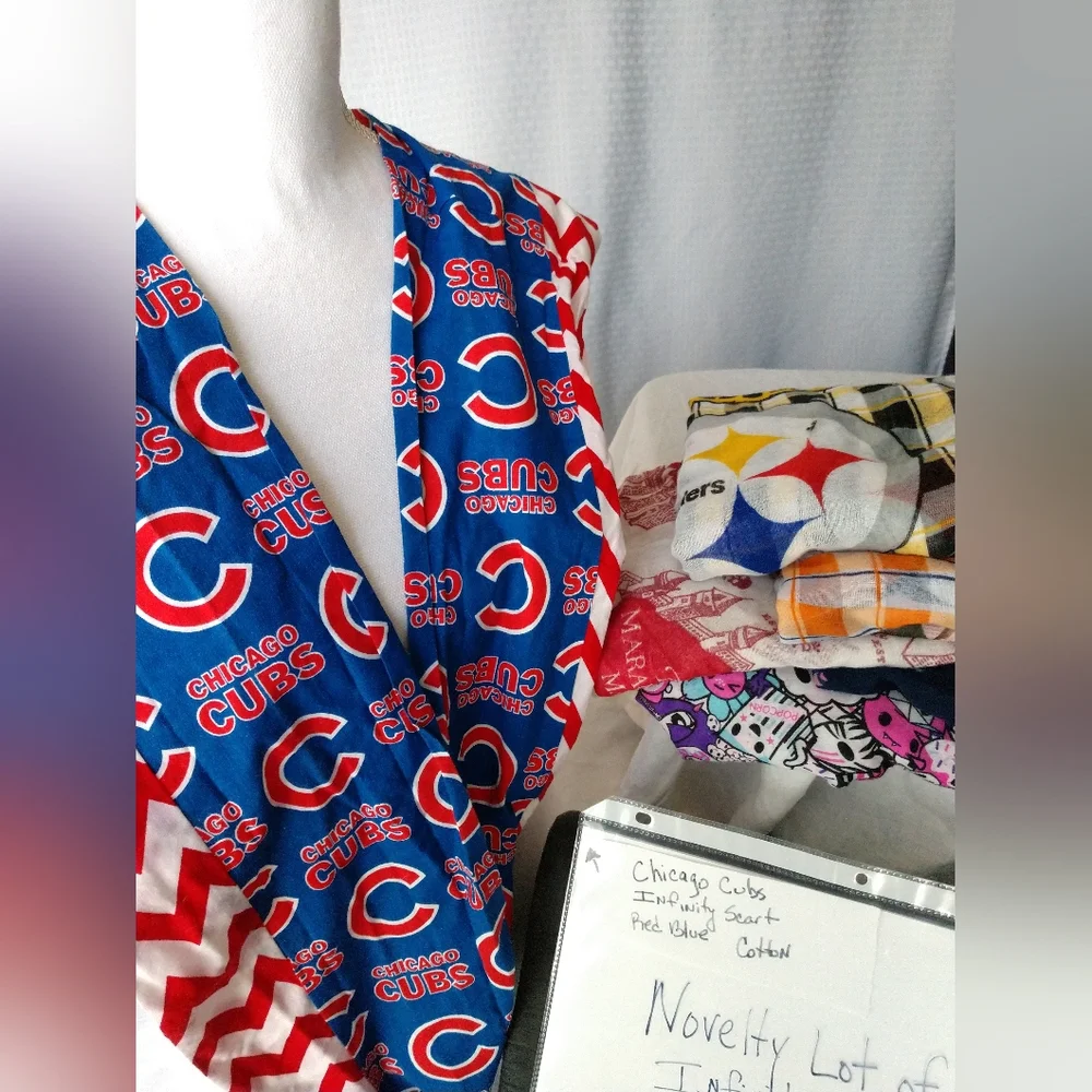 Novelty Infinity Scarf Lot of 7 Fun Fashion Scarves Sports Unicorn Tokidoki Etc